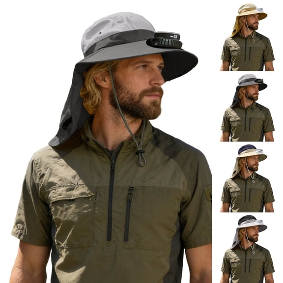 Lispipm Summer Men's Wide Brim Sun Hat Neck Cover Solar Fan Bucket Hats Unisex Casual Outdoor Beach Vacation Caps Green