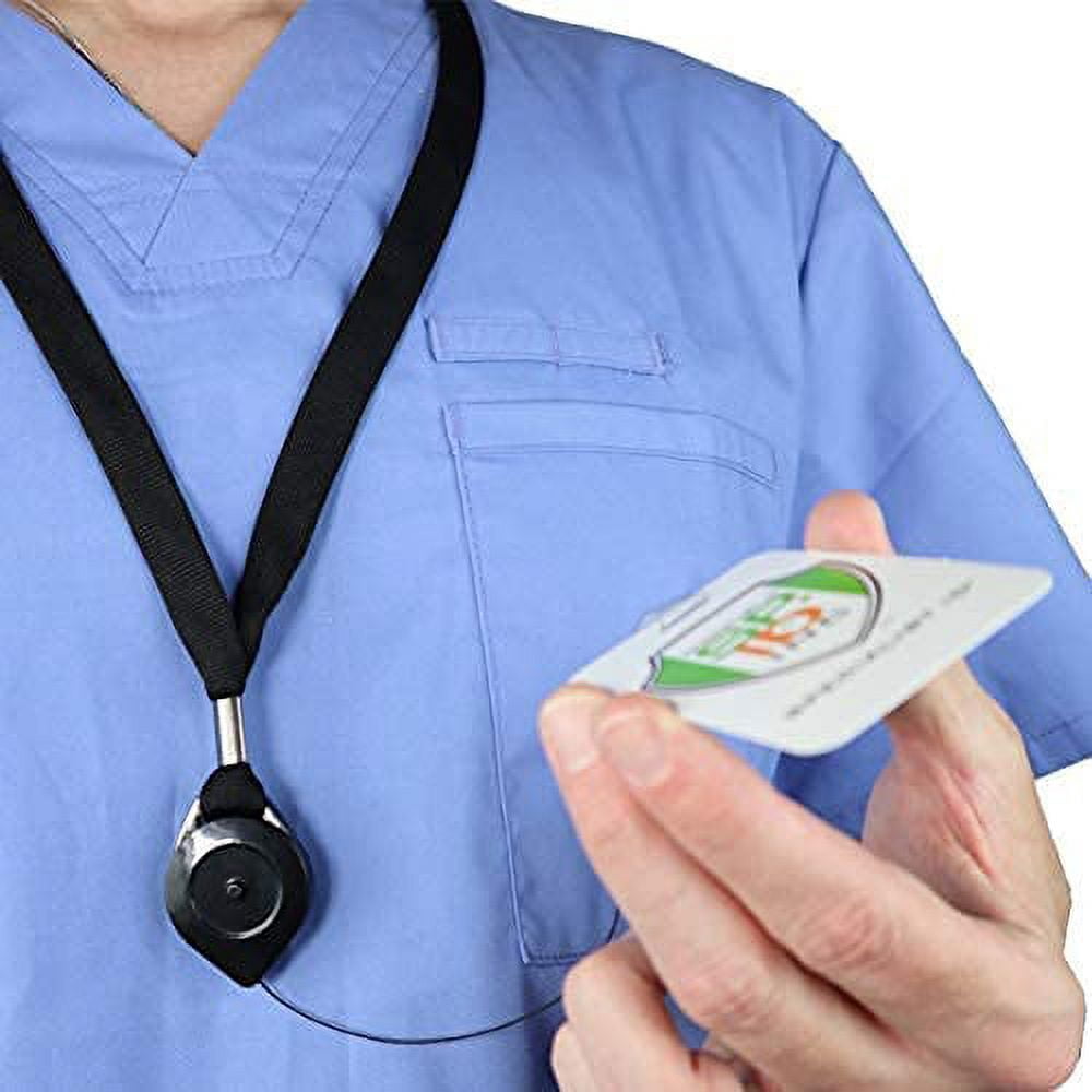 25 Pack - Comfort Lanyard with Locking Badge Reel - Locks in Open (Extended) Position with Push Button Recoil - Quick Release Safety Breakaway for Insert & Swipe Key Cards by Specialist ID (Black)