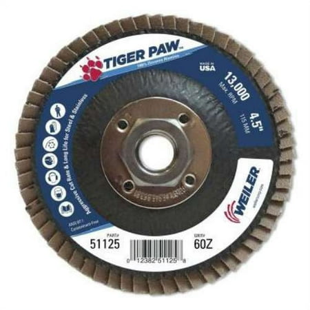 UPC: 0012382511258 | Type 29 Tiger Paw Angled Flap Discs  4 1/2   60 Grit  5/8 Arbor  13 000 rpm