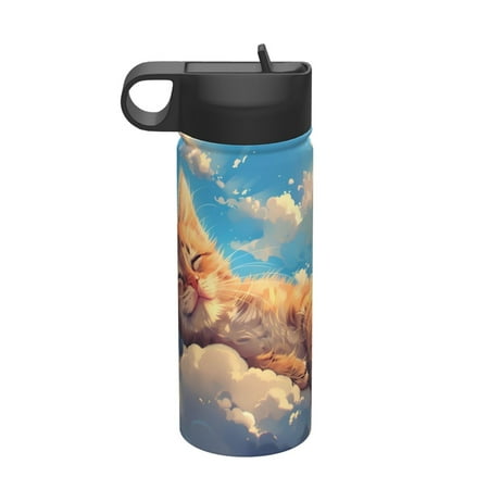 

Qekee Cloud Sleeping Cat Print 18OZ Sports Insulated Kettle Coffee Mug Travel Tea Mug Thermos Cup 18 Stainless Steel Water Bottle For Running Hiking Cycling