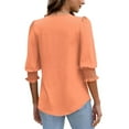 thumbnail image 7 of EchfiProm Womens V-Neck T-Shirts Orange Plain Tops Fall Pullover 3/4 Sleeve Relaxed Fit for Women, 7 of 7