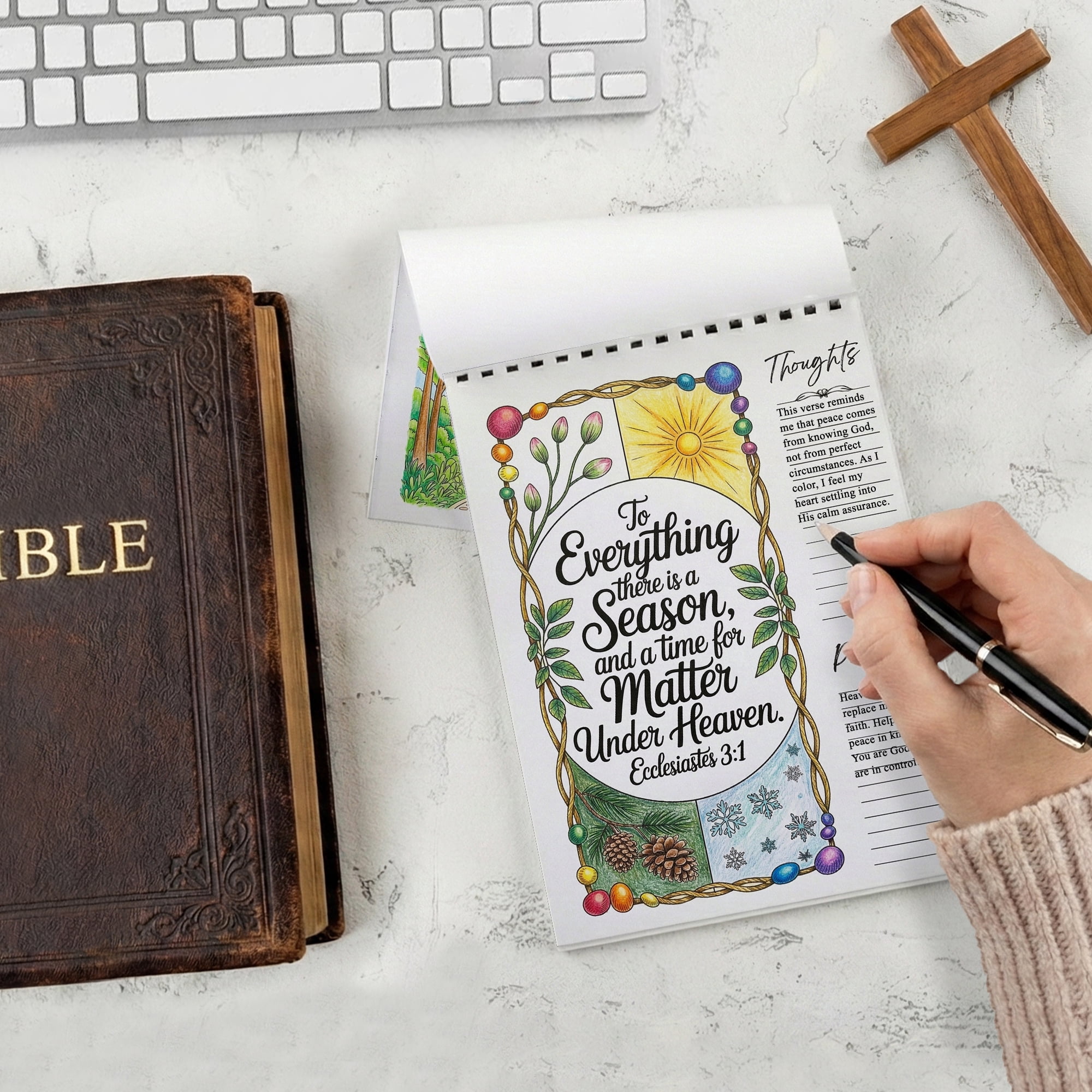 Ecclesiastes Coloring Book for Adults, 30 Minimalist Scripture Art Pages with Reflection & Prayer Space, Spiral Bound, A4 or A5 Softcover or Wood Cover