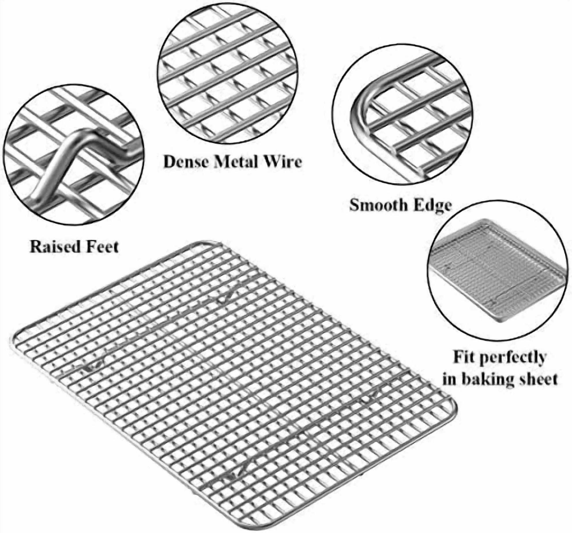 Baking Sheet with Rack Set [2 Pans + 2 Racks],  Stainless Steel Cookie Sheet Baking Pan Tray with Cooling Rack, Size 9 x 7 x 1 Inch, Non Toxic & Heavy Duty & Easy Clean