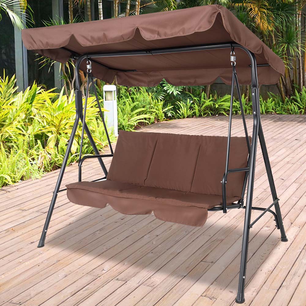 Patio Versatile Sunshade Swing Chair, 3Person Outdoor Canopy Steel