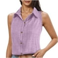 thumbnail image 2 of Purple Tshirts for Womens Sleeveless Tops Casual Down Collared Shirt Linen Tank Tops Loose Fit Blouse Work Outfits Going Out Tops for Women, 2 of 6