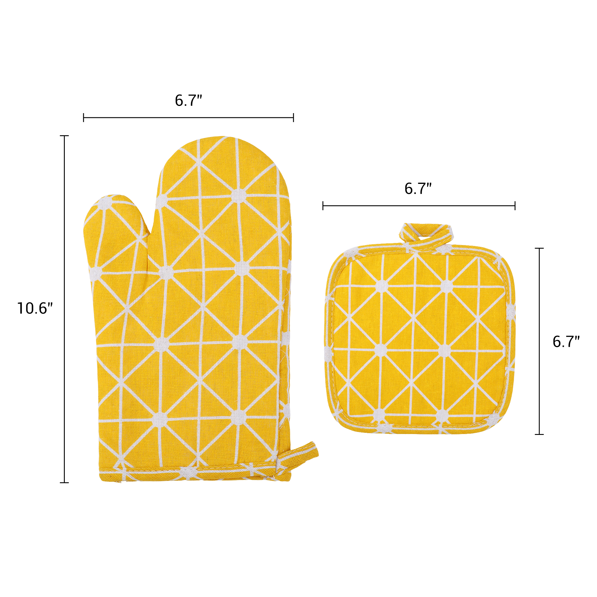 Unique Bargains Heat Resistant Oven Mitts and Pot Holders Sets 4 Pcs Yellow 10.6x6.7 Inch