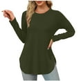thumbnail image 2 of Sevevn Women Loose Round Neck Long Sleeved Printed T-shirt Top Army Green L Early Access Deals, 2 of 6