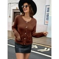 thumbnail image 4 of Women Knit Cardigan Sweaters Fall Fashion Long Sleeve Button Down Trendy Casual Jacket Winter Clothes Caramel Color L, 4 of 8