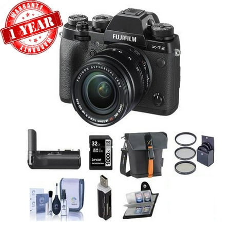 Fujifilm X-T2 Mirrorless with 18-55mm OIS Lens + Grip + 32GB Memory Card Deluxe Bundle
