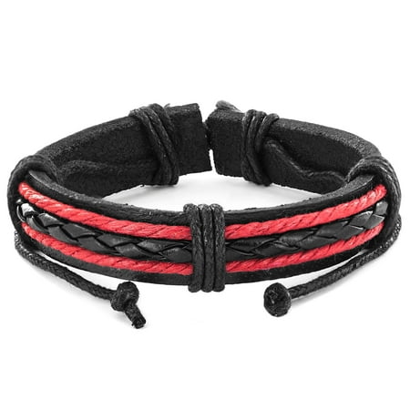 West Coast Jewelry Black and Red Braided Leather Fashion Bracelet