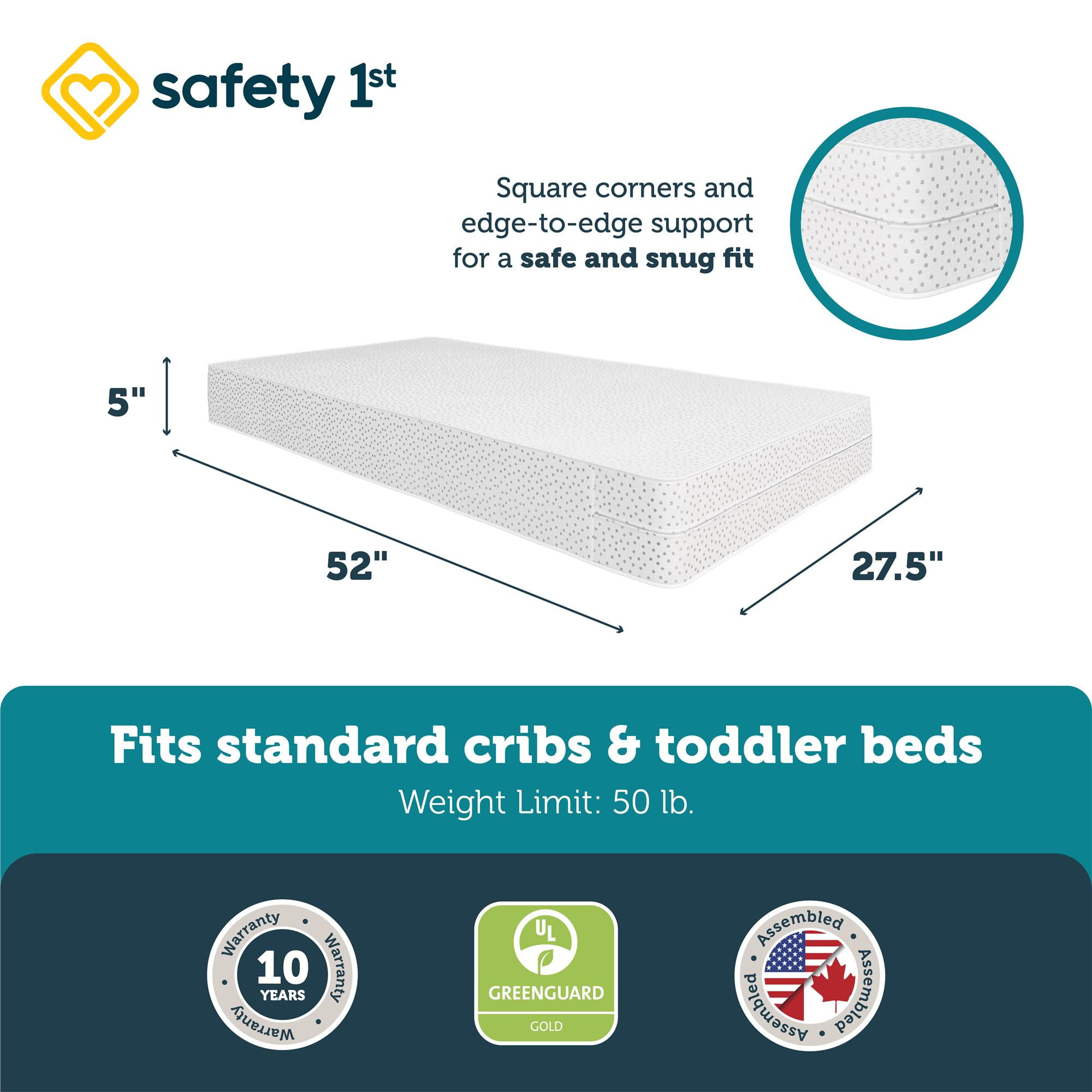 Safety 1st Sweet Dreams Baby & Toddler Mattress, White/Gray Polka Dot