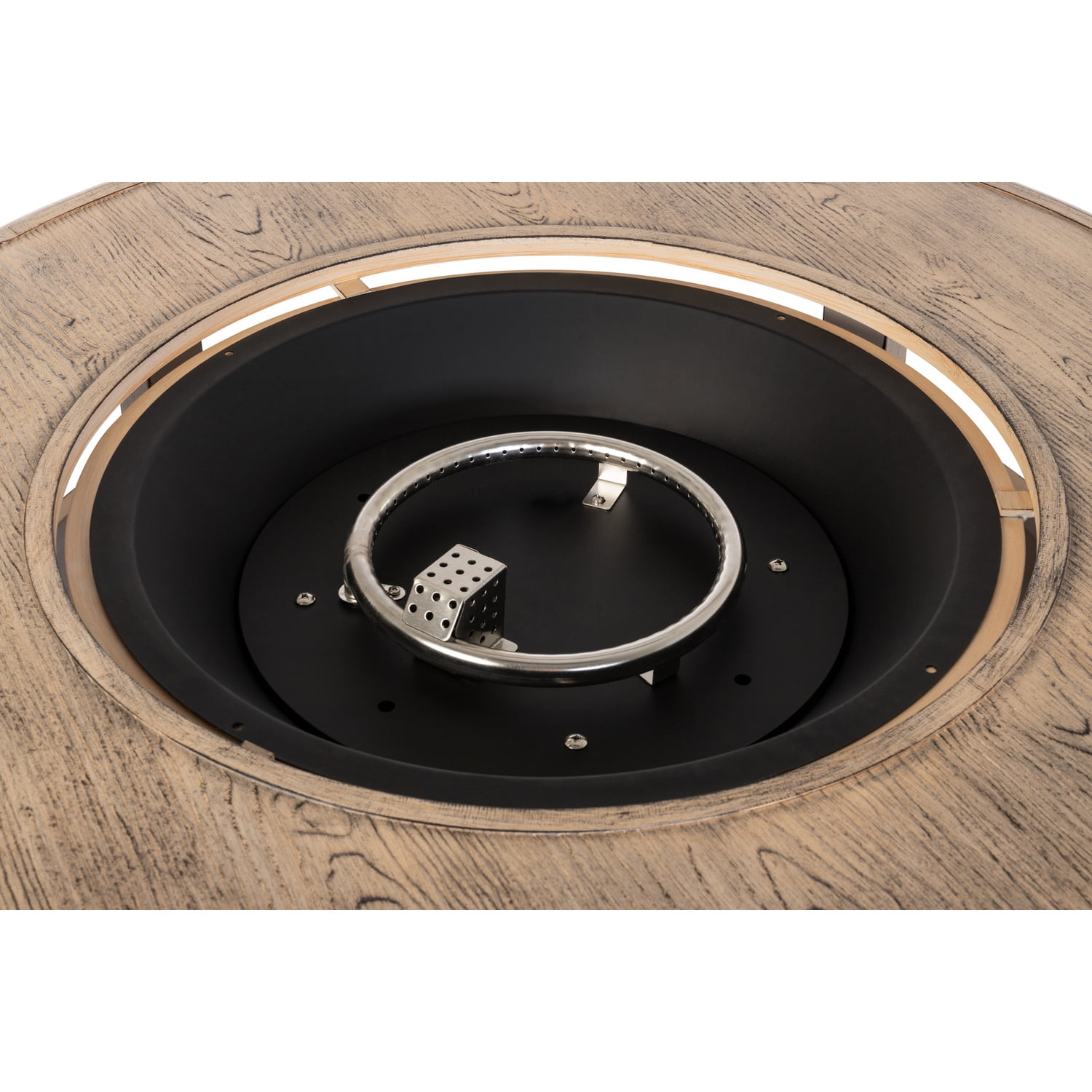 HomeStock Natural Beauty Round LPG Fire Pit in Driftwood, 55,000 BTU, Aluminum Construction, Hand-Applied Driftwood Finish, Stainless Steel Burner, Fire Glass