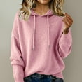 thumbnail image 5 of Knit Sweater Hoodie for Women Long Sleeve Casual Loose Drawstring Hooded Sweatshirt Plain Pullover Tops (XL, Pink), 5 of 5