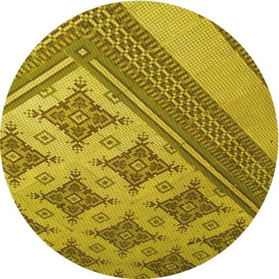 Ahgly Company Machine Washable Indoor Square Transitional Dark Yellow Green Area Rugs, 3' Square