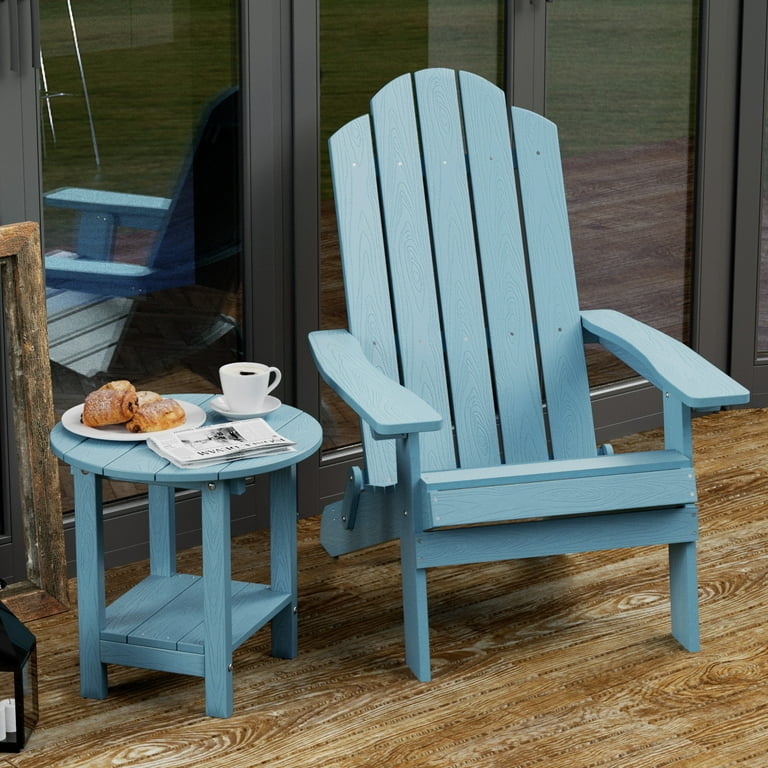 ZEKOO Round Plastic Adirondack Tables Outdoor Side Table Blue