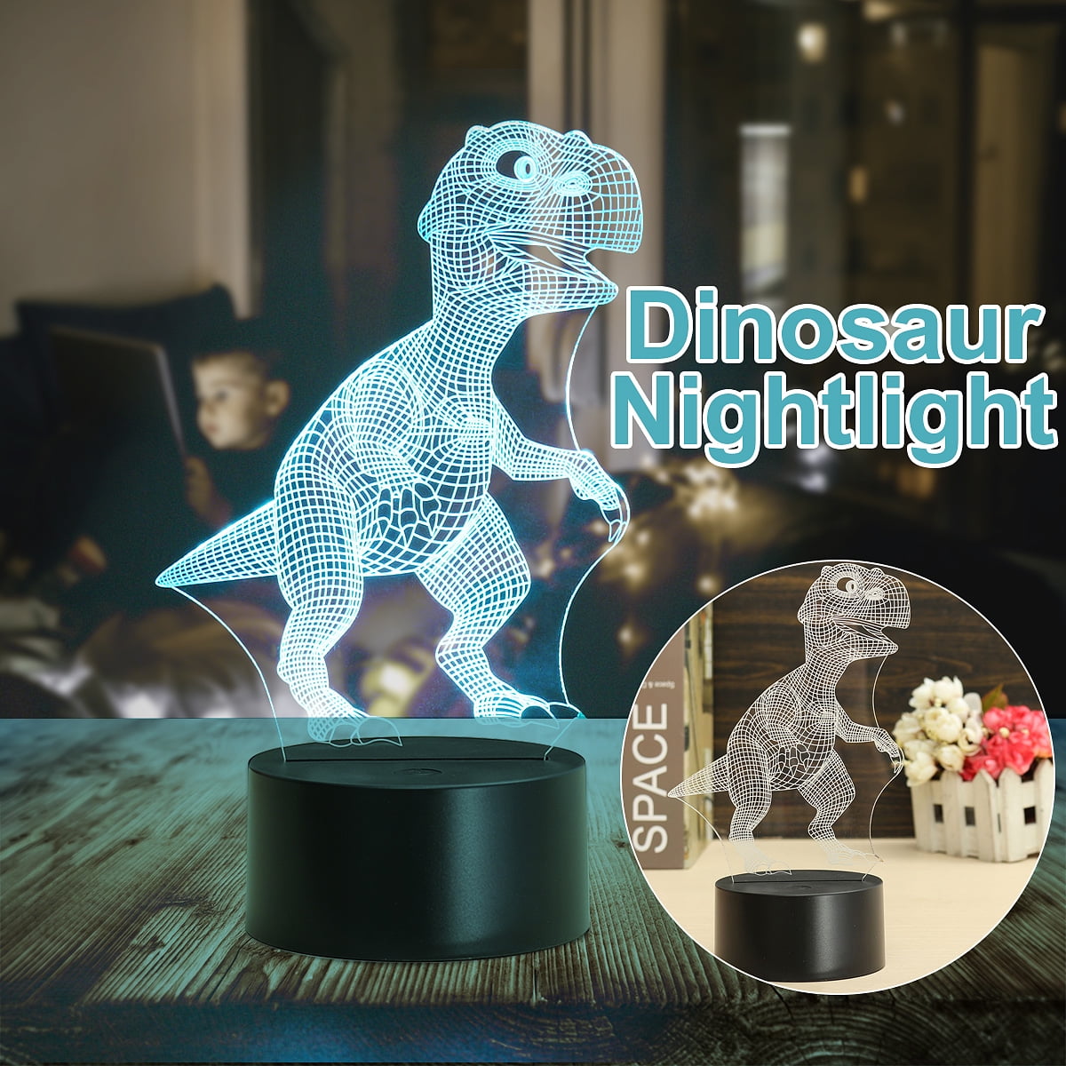 Dinosaur 7-color USB 3D Illusion LED Acrylic Night Lights Touch Switch Desk Lamp 