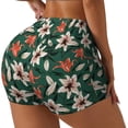thumbnail image 2 of Sigee Lilies Flowers Print Women's High Waist Workout Shorts - Squat Proof, Tummy Control, Yoga and Gym Activewear-X-Large, 2 of 9