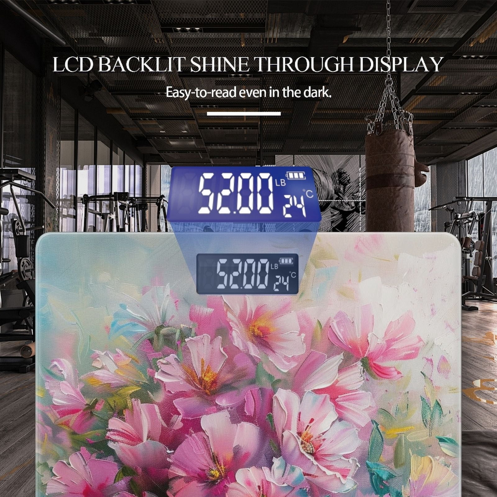 Bathroom Scale, Highly Accurate Digital Body Scale,Precisely Measures Weight up to 400 lbs-Pink And Turquoise Flowers In Vase