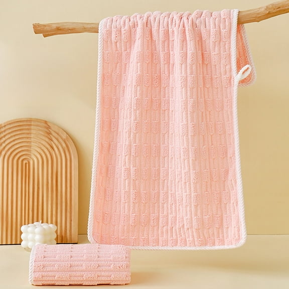 Kumdkd Ultra-Soft Fleece Towel for Hair & Body, 29.52x13.77in Large Lightweight Quick-Dry Bath Towel, Highly Absorbent Fast Drying Face Wash Towel for Adults Men Women - Pink Polyester
