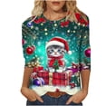 thumbnail image 2 of JTZGDY Womens Christmas Shirts Xmas Funny Printed Crew Neck 3/4 Length Sleeve Tops 2026 Festive Dressy Casual,Plus Size,Christmas Clothes for Women,Holiday Basic Tee,Tunic Tops Pullovers, 2 of 8