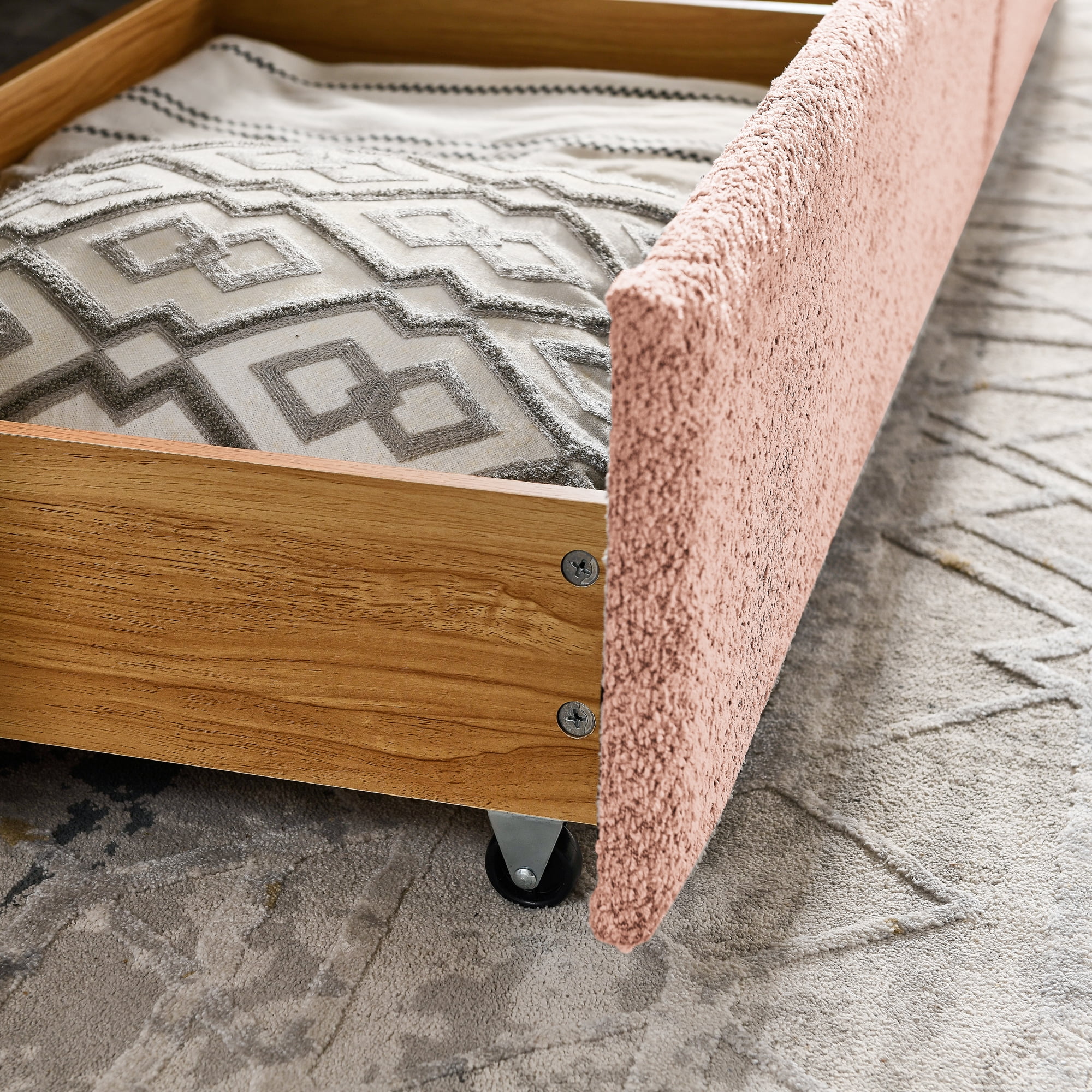 Mintazer Queen Upholstered Daybed with 2 Storage Drawers, Modern Sofa Bed for Living Room & Bedroom, Pink