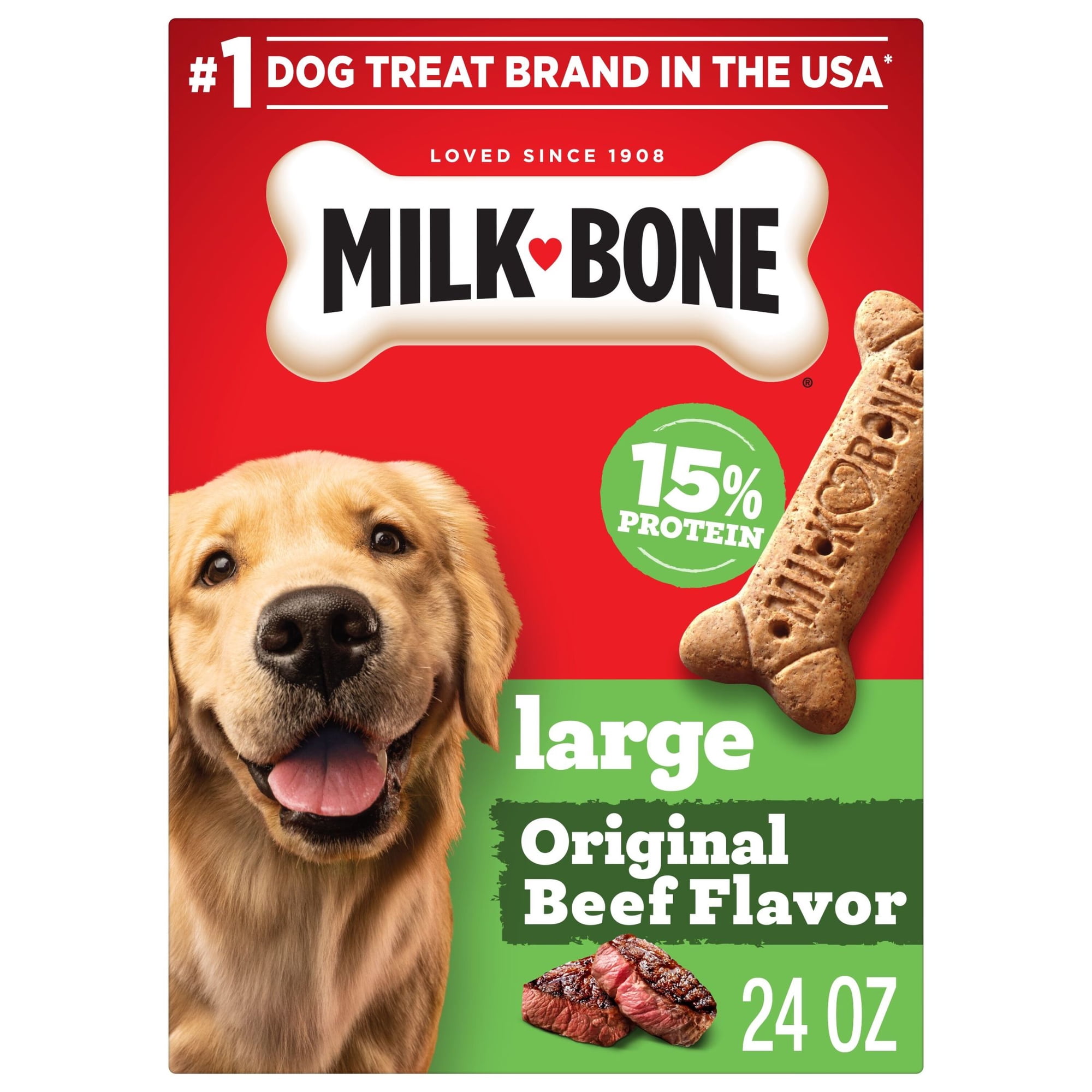 Milk Bone Crunchy Large Dog Treats, 24 oz Box, Original Beef Flavor
