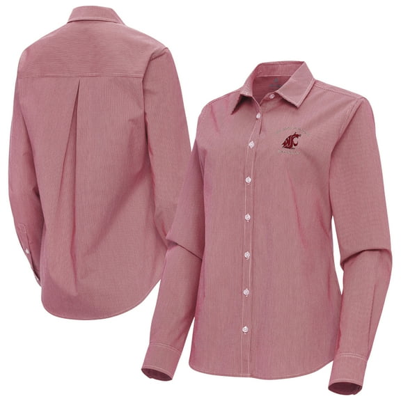 Women's Antigua Crimson Washington State Cougars Porter Woven Tri-Blend Long Sleeve Button-Up Shirt
