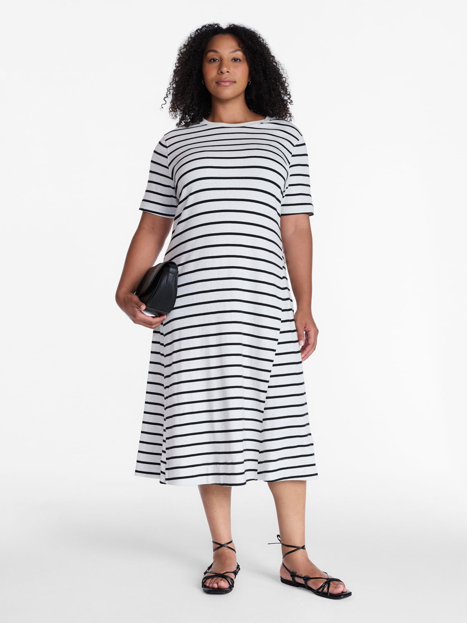 Time and Tru Women's and Women's Plus Seamed Cotton Midi Dress, Sizes XS-4X