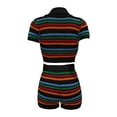 thumbnail image 5 of BOOMNY Womens 2 Peice Sets Striped Short Sleeve Knit Tops Shorts Outfits for Women Summer Casual Matching Sets, 5 of 5