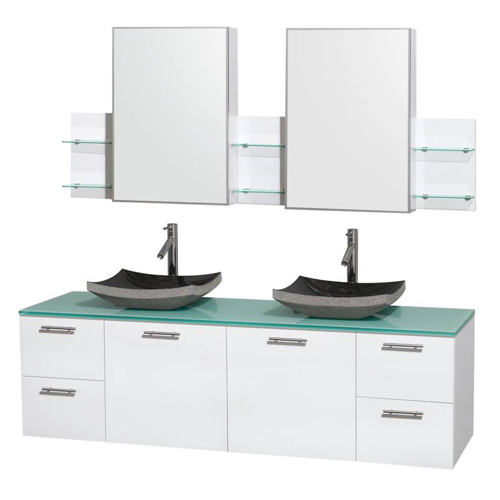 Modern Double Sink Vanity with Medicine in Glossy White