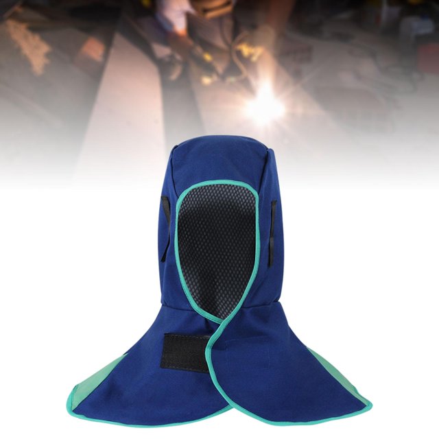 Colaxi Flame Retardant Welding Hood Welding Hat Heat Resistant with Neck Shoulder Drape Breathable Welding Hood Cap Protective Blue