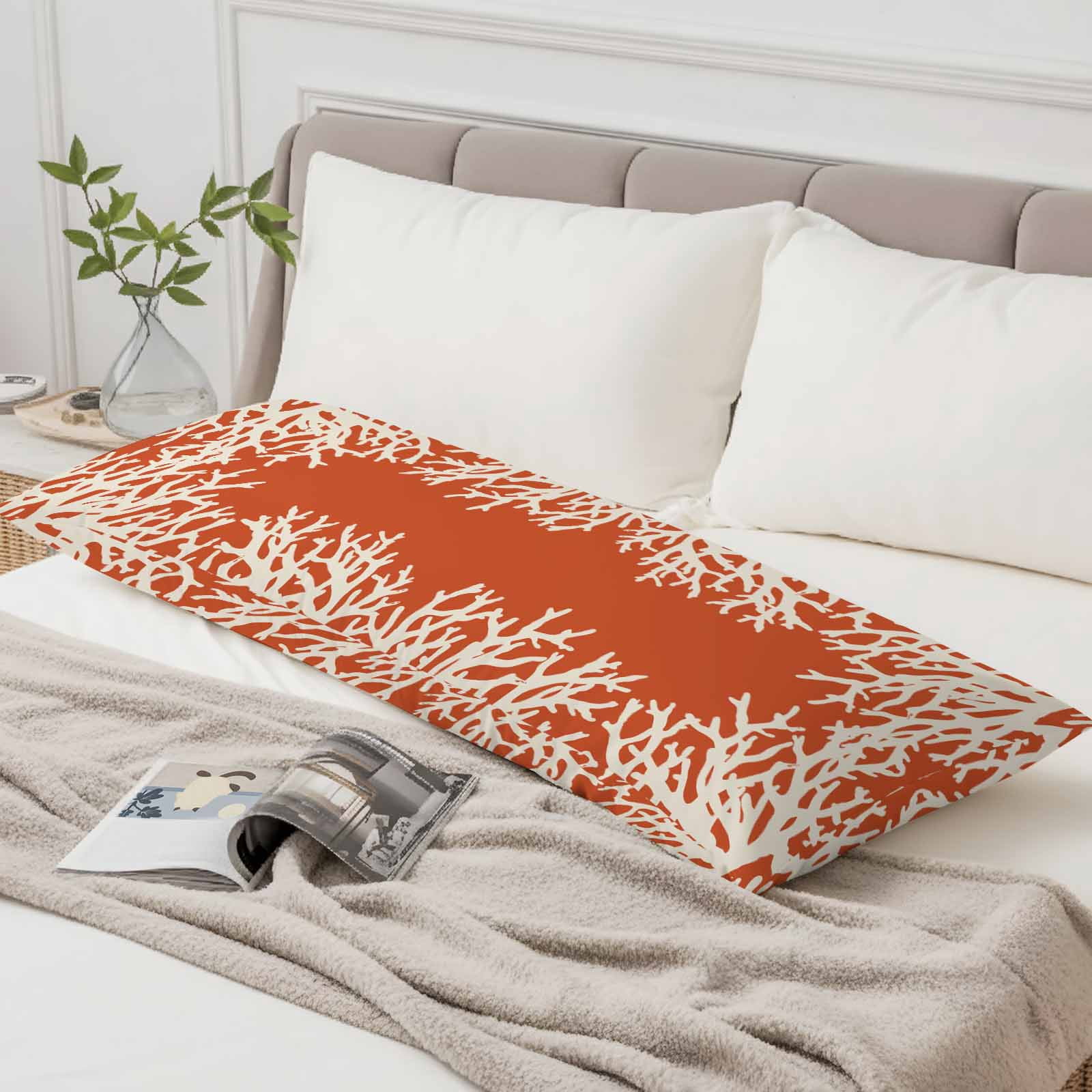 Coastal Coral Long Body Pillow Covers, Orange White Ocean Marine Nautical Beach Soft Throw Pillow Cases with Invisible Zipper, Decorative Pillowcase Pillows Protectors for Sofa Bed Couch 20"x60"