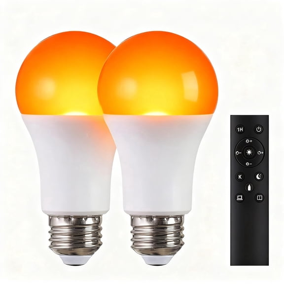 Amber Sleep Light Bulbs with Remote Control, 800LM 9W (60W Equivalent),Circadian Rhythm Light Bulb,Dim,1800K-6500K,E26,2.4G,Warm and Reading Light Bulb for Home Decor,2Bulb&1Remote