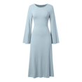 thumbnail image 3 of Women 2024 Casual Fashion Autumn And Winter Solid Color Long Sleeve O NeckClose Fitting Dress Casual Dress Dresses with Pocket Long Dresses for Women Sleeveless Knee Length Dress Women Casual Cute, 3 of 4