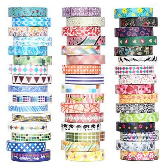 48 Rolls Washi Tape Set - 8mm Wide Decorative Masking Tape, Colorful Flower Style Design for DIY Craft Scrapbooking Gift Wrapping