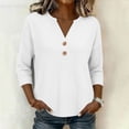 thumbnail image 4 of ClodeEU Women's Waffle Knit Henley V Neck 3/4 Roll Sleeve Tunic Top,Loose Solid Casual Shirt White,Women's Plus L, 4 of 6