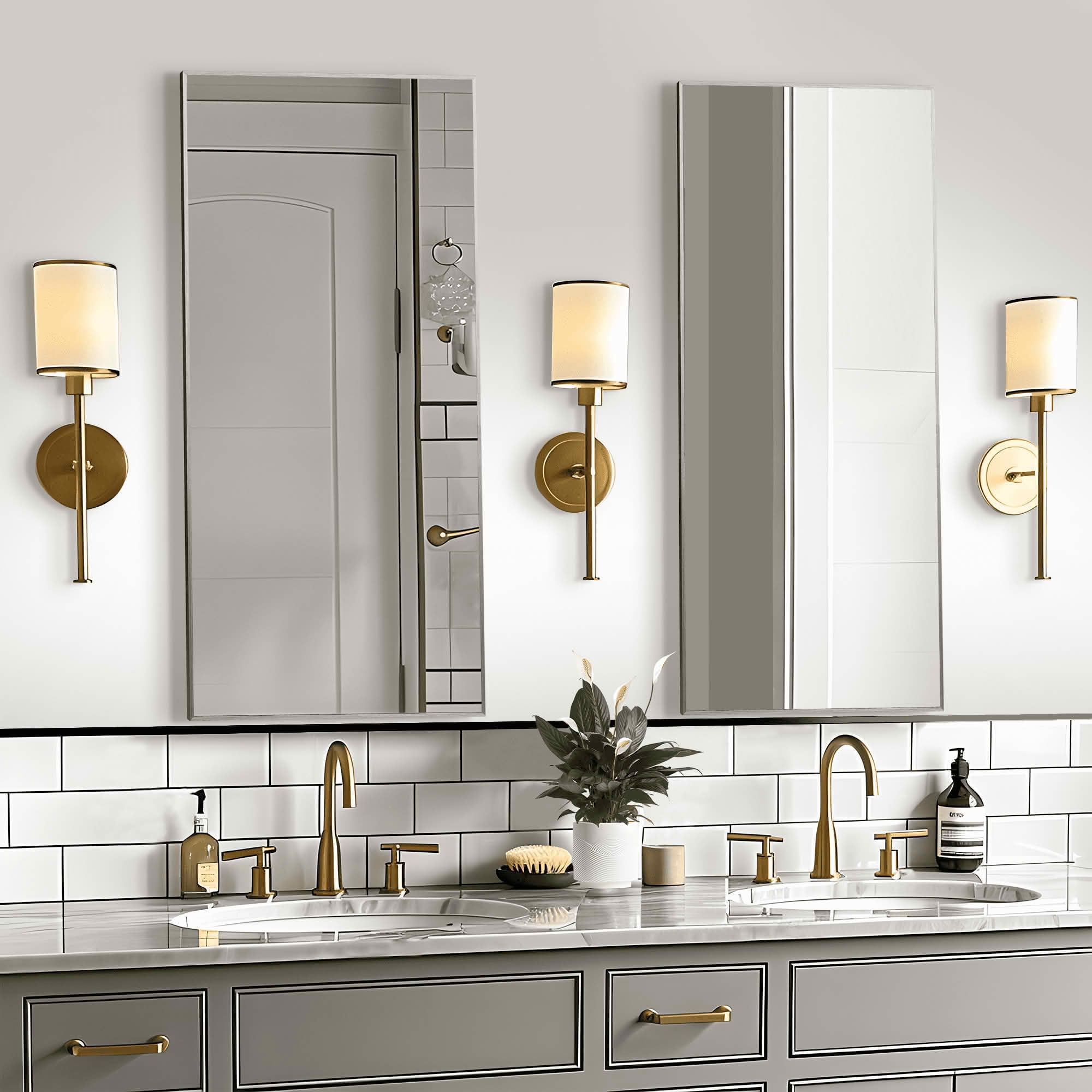 MAYEERTY 47x22x1 Inch Silver Thin Edge Aluminum Right Angle Rectangular Wall Mounted Mirror for Bathroom
