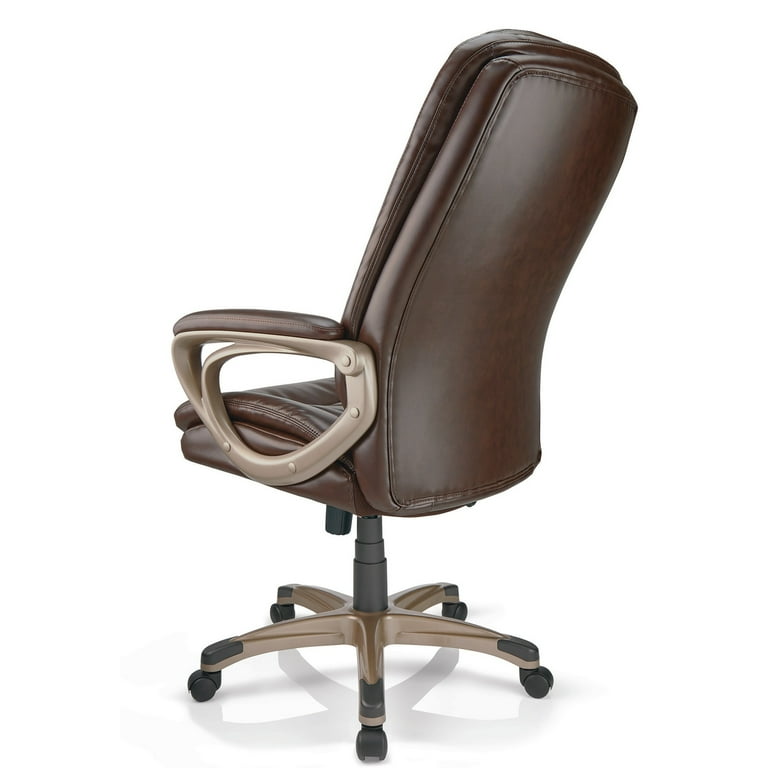 Realspace Tresswell Bonded Leather High Back Chair Brown Champagne