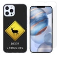 thumbnail image 1 of Slim-Fit Protective Phone Case compatible with iPhone 12 Pro Max, with Tempered Glass Screen Protector, by OneToughShield ® - Road Sign Deer, 1 of 3