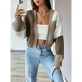 thumbnail image 6 of Women'S Color Block Open Front Long Sleeve Ribbed Knit Cropped Cardigan Sweaters Brown XXXL, 6 of 8