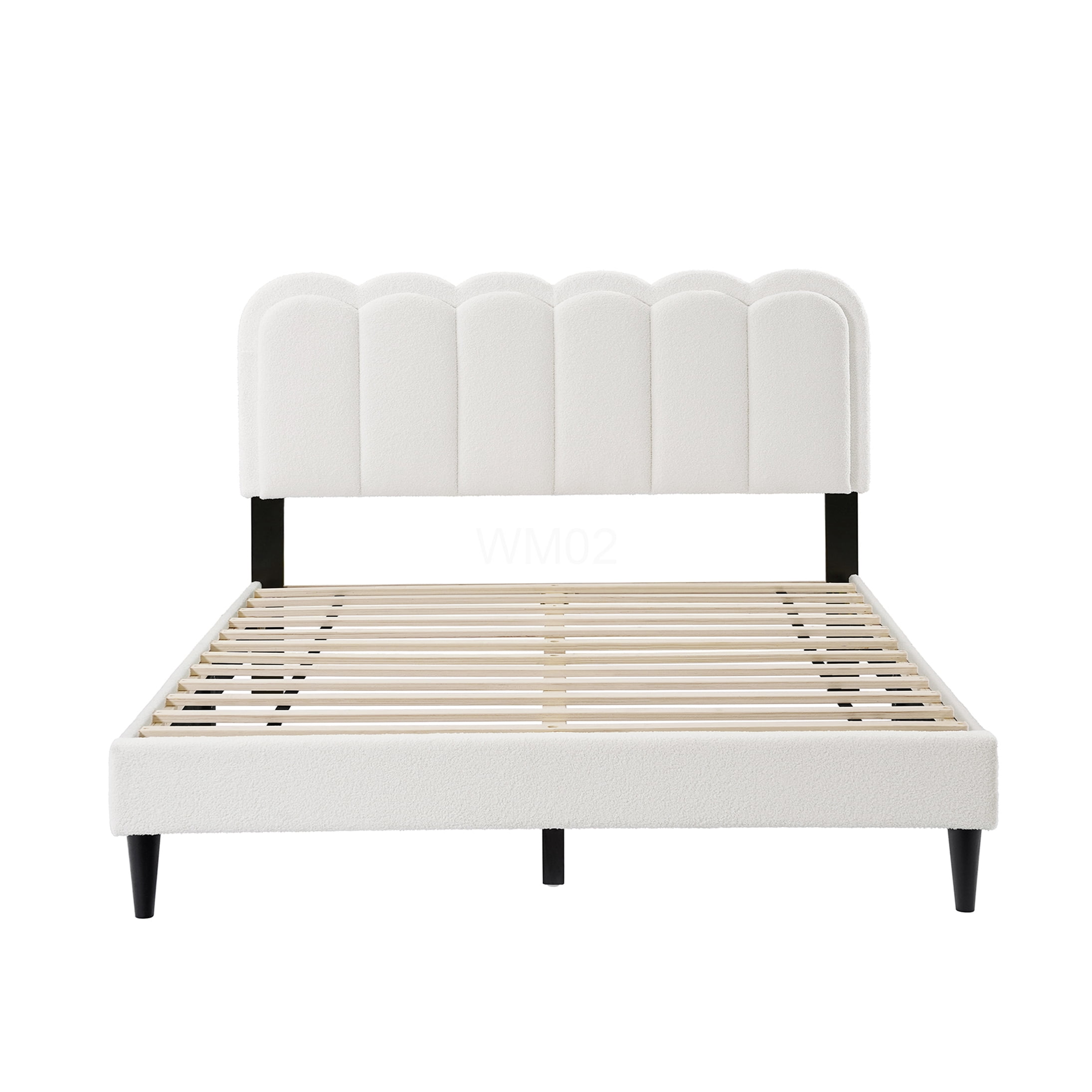 Queen Upholstered Bed Frame with LED Headboard and Storage, Modern Platform Bed with Soft Boucle Fabric, Noise Free, Wood Slat Support