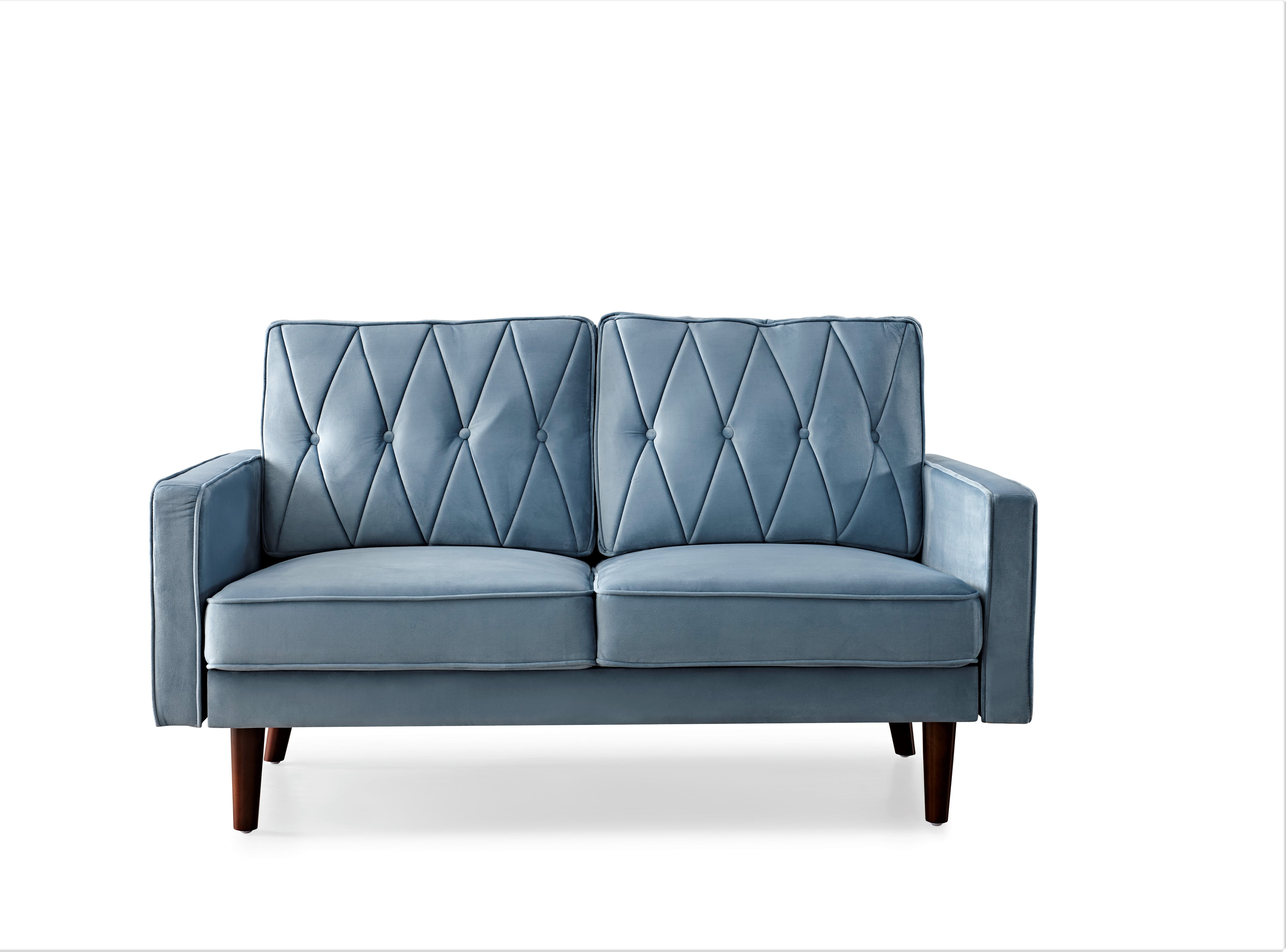 US Pride Furniture Tufted Cushion Back 57.5" Velvet Loveseat, Light Grayish Cyan