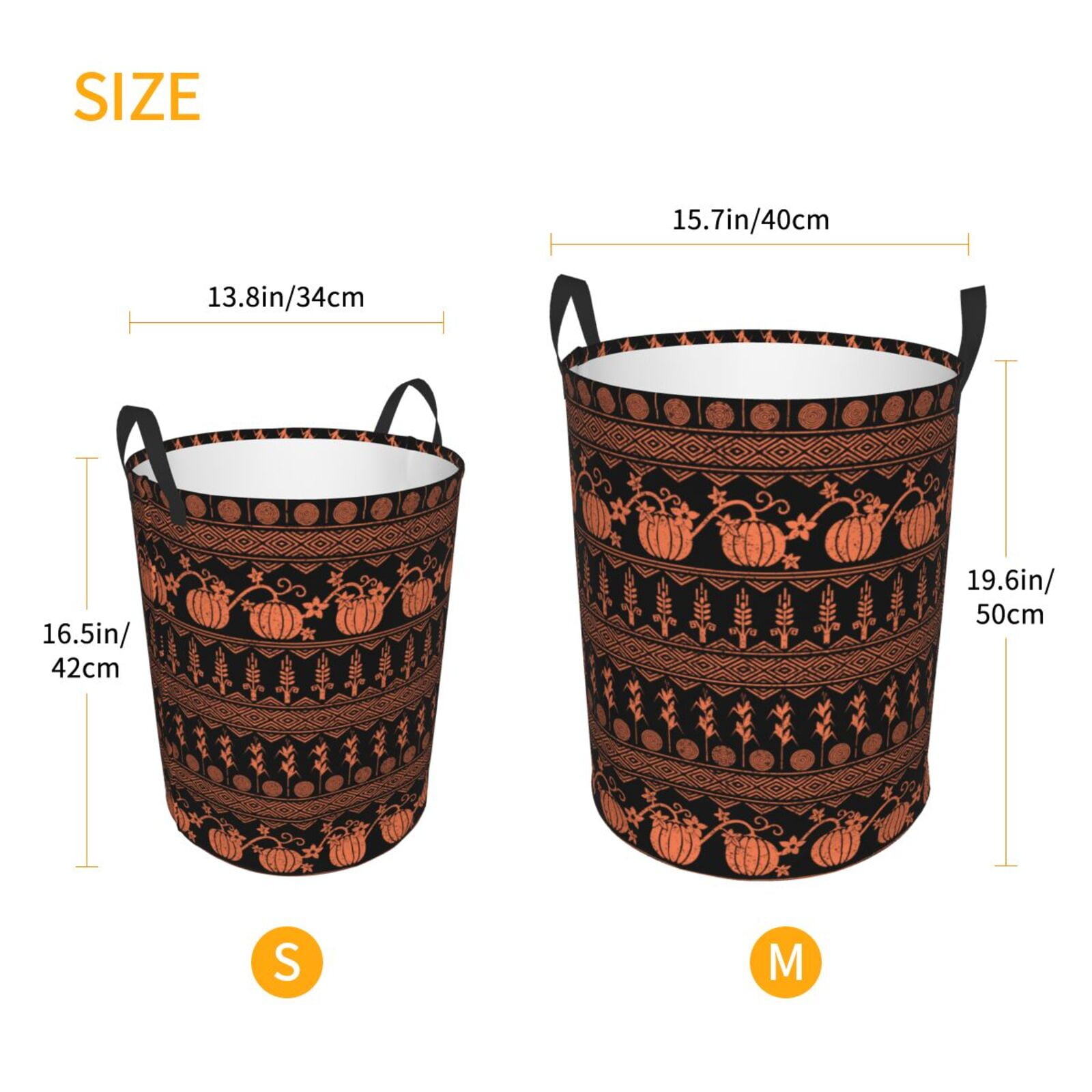 Large Laundry Basket with Handles - Vintage Pumpkin Pattern Kids Baby Dirty Clothes Laundry Hamper for Bedroom Aesthetic