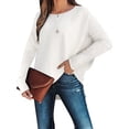 thumbnail image 2 of Fangasis Women Pullover Knitted Jumper Top Long Sleeve Knit Tops Ladies Loose Tunic Blouse Knitwear Holiday White S, 2 of 5