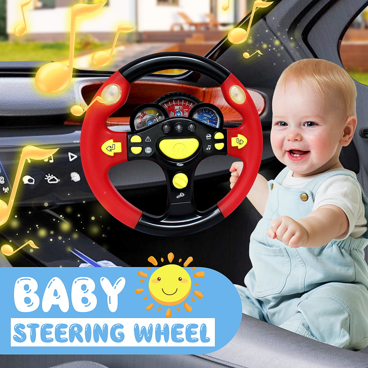 1*Kids Baby Interactive Toy Children Steering Wheel Sound Simulation Car Driving 
