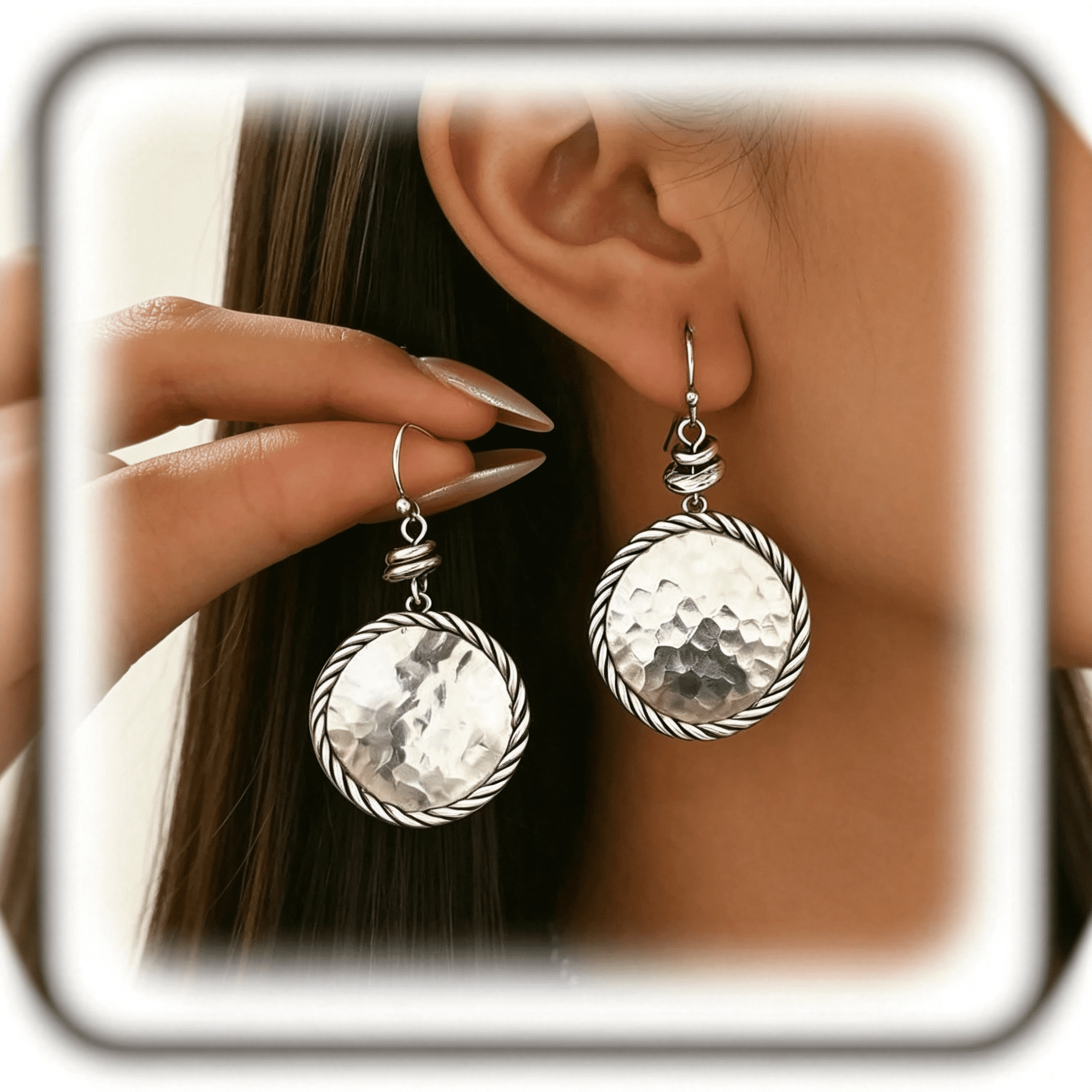 DESIGNICE Antique Silver Hammered Coin Disc Dangle Earrings for Women,Simply Geometrical Matte Round Dangling Earring Punk Party Trendy Jewelry Accessories Gift