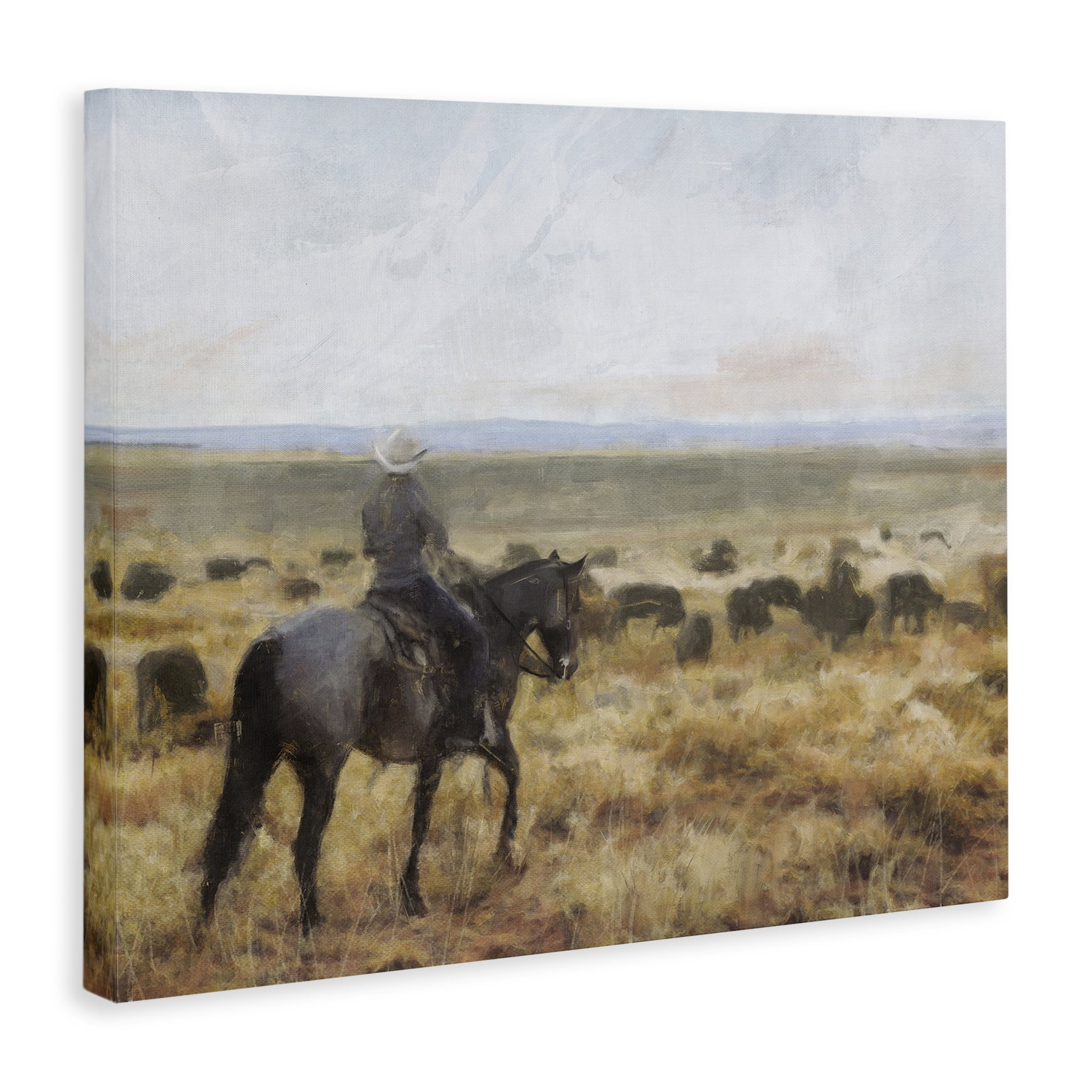 Stupell Industries On The Range Cowboy Landscape Painting Gallery Wrapped Canvas Art Print Wall Art, 20 x 16