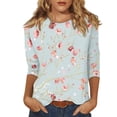 thumbnail image 2 of Leidass Women's Floral Print Casual Blouse Soft Pink 3/4 Sleeve Tops Comfortable Loose Fit Spring Summer Shirt Mint Green 2XL, 2 of 6