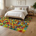 thumbnail image 3 of ODIKA 6'x9' Washable Area Rug Easy Care, Non-Shedding, Bedside Retro Block Checkerboard Multicolor Border Hopscotch for Queen Size Bedroom Under Bed Master Suite, 3 of 7
