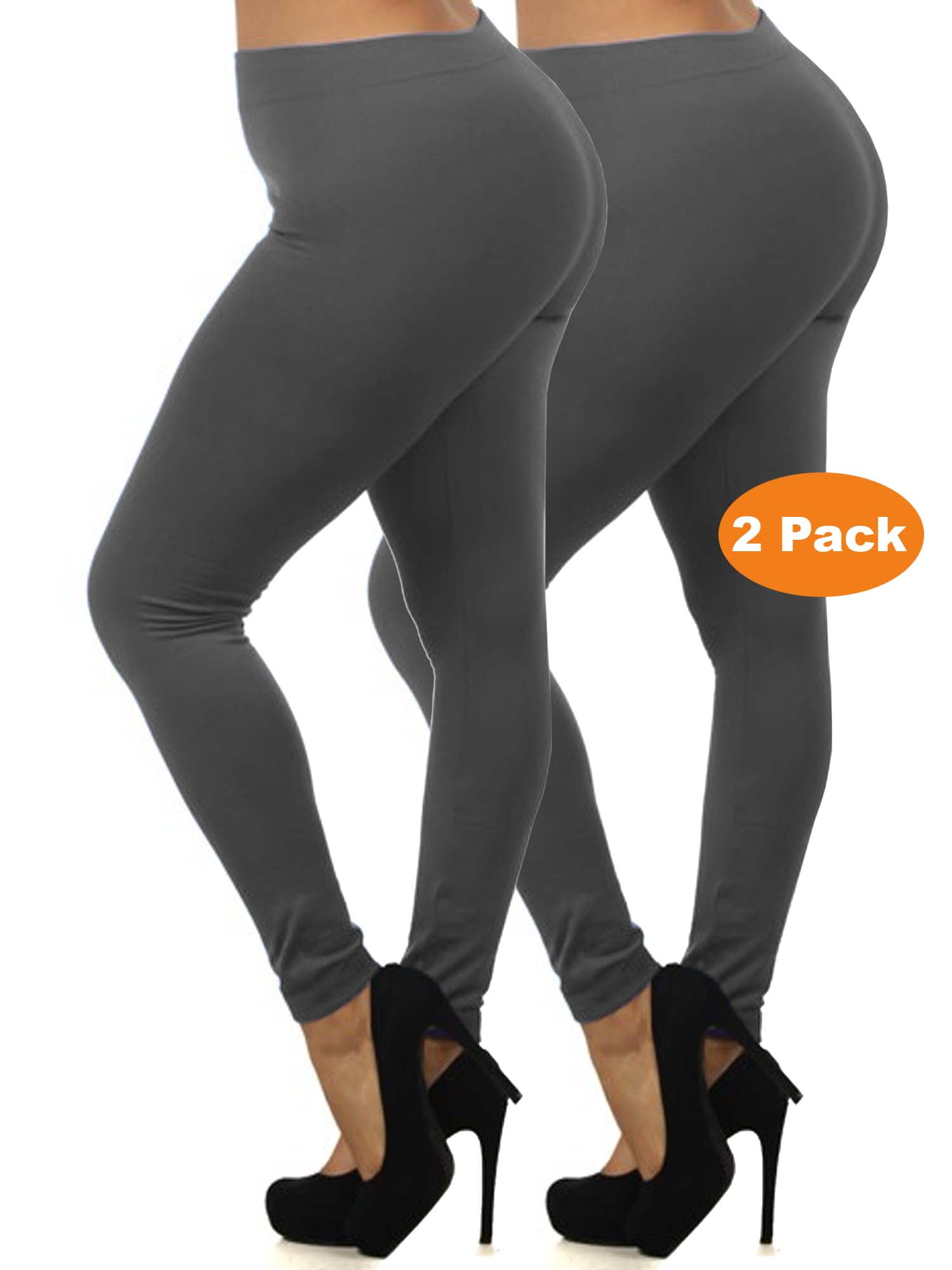 2 Pack Women Queen Size Warm Fleece Lined Full Length Leggings Plus Size  (L/1X/2X) 